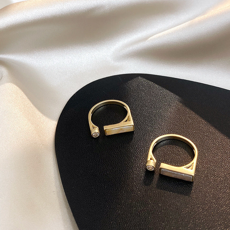 Vintage Marble Ring Zircon Statement Copper Gold Plated