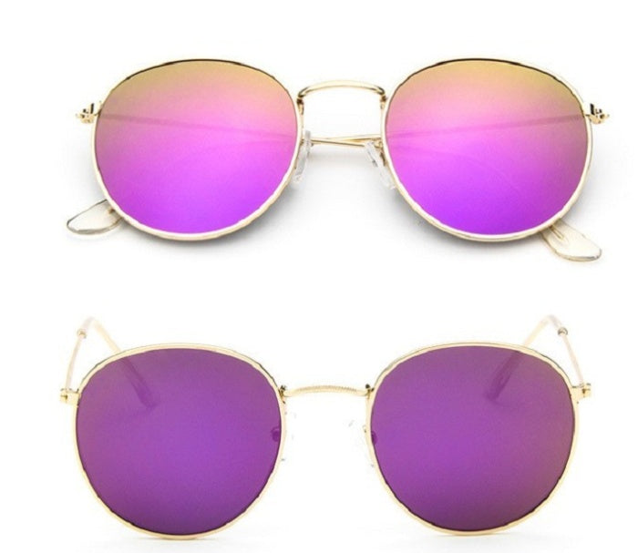 Women Retro Round Sunglasses Metal Gold Frame Grey Lens