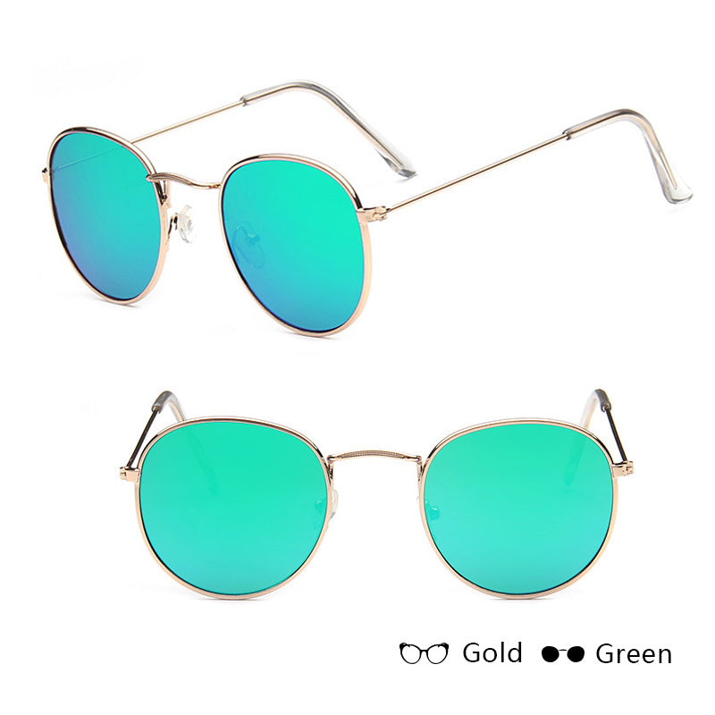 Women Retro Round Sunglasses Metal Gold Frame Grey Lens