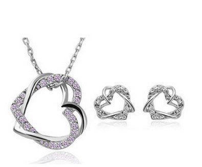 Heart Diamond Necklace And Earring Set Gold Jewelry