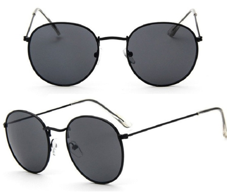 Women Retro Round Sunglasses Metal Gold Frame Grey Lens