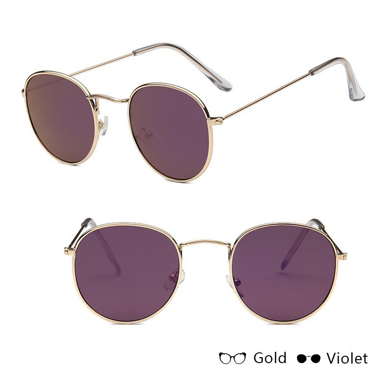 Women Retro Round Sunglasses Metal Gold Frame Grey Lens