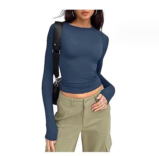 Women Slim Long Sleeve Pullover Tops Solid Casual Fit
