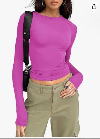 Women Slim Long Sleeve Pullover Tops Solid Casual Fit