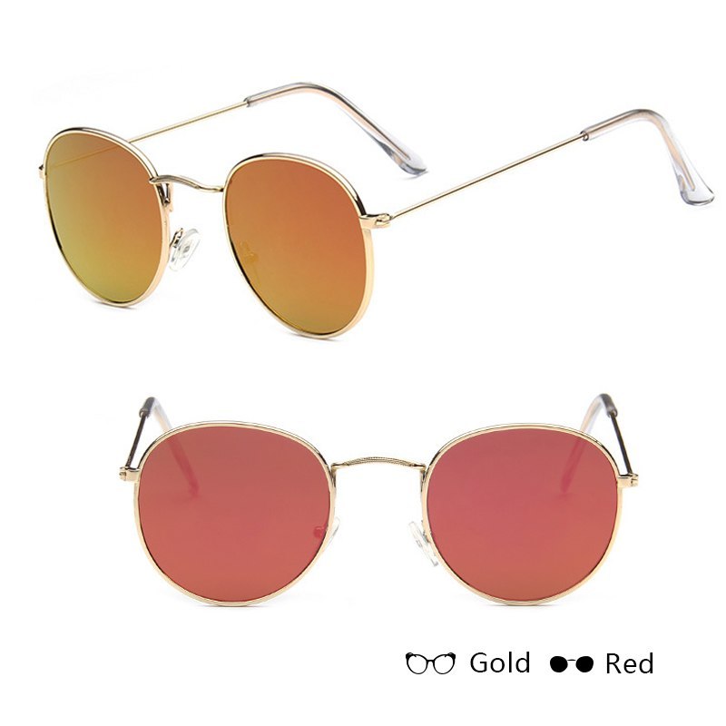 Women Retro Round Sunglasses Metal Gold Frame Grey Lens