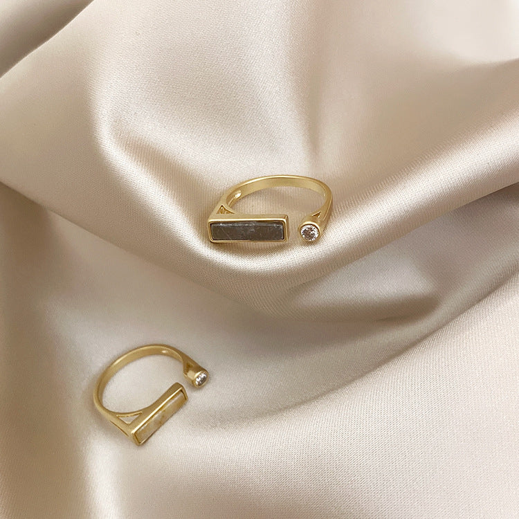Vintage Marble Ring Zircon Statement Copper Gold Plated