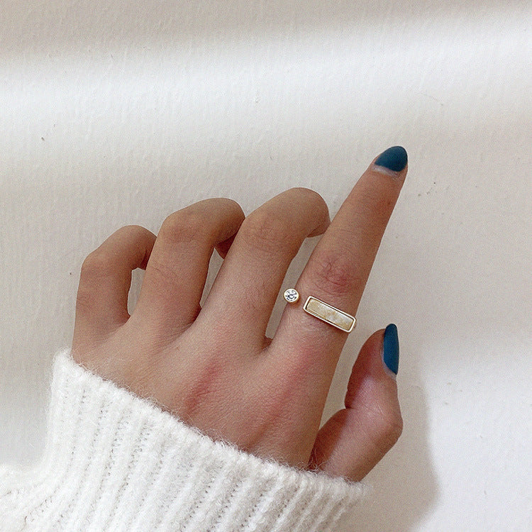 Vintage Marble Ring Zircon Statement Copper Gold Plated