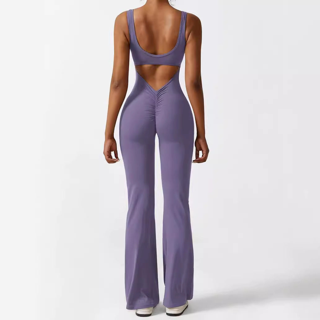 Women Sleeveless Flare Jumpsuits For Fitness Yoga Pants