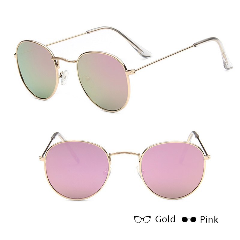 Women Retro Round Sunglasses Metal Gold Frame Grey Lens