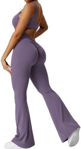 Women Sleeveless Flare Jumpsuits For Fitness Yoga Pants