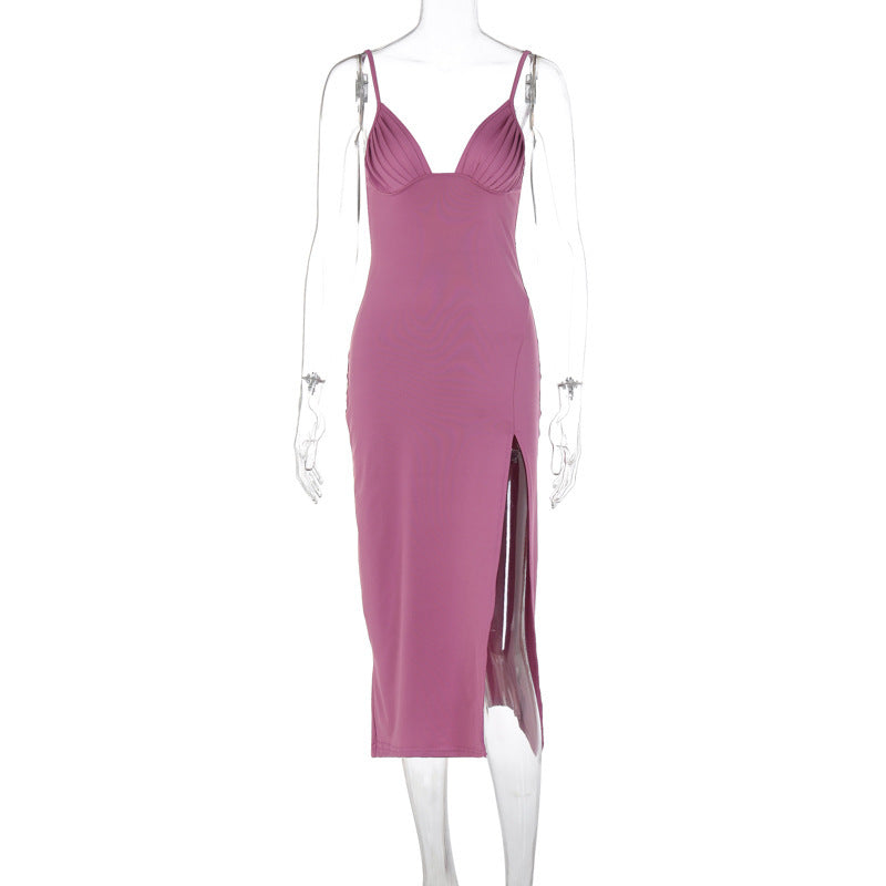 Spaghetti Strap Dress Split Design V Neck Bodycon Party