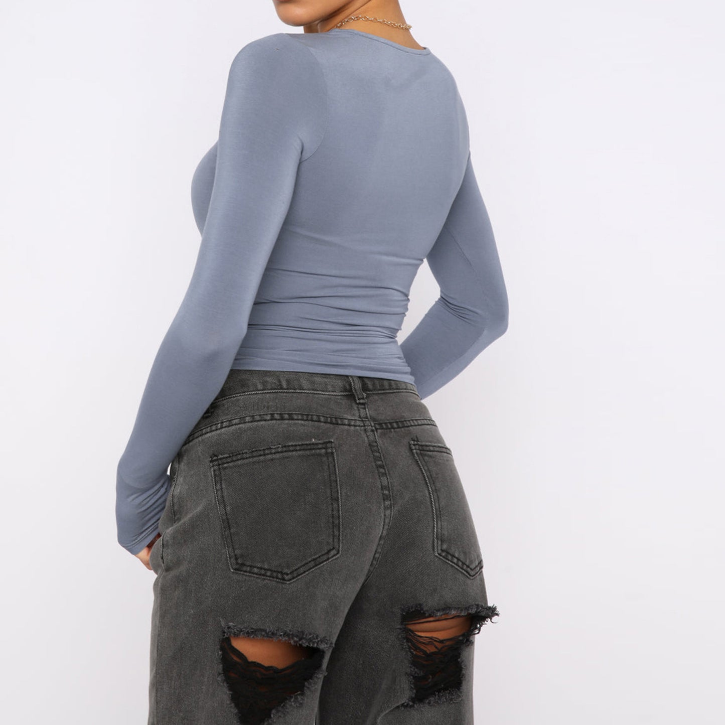 Women Slim Long Sleeve Pullover Tops Solid Casual Fit