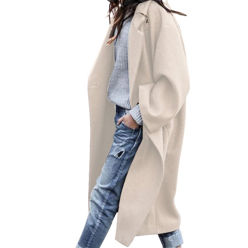 Casual Long Single Breasted Jacket With Pockets Woolen Coat