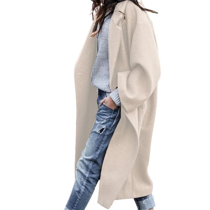 Casual Long Single Breasted Jacket With Pockets Woolen Coat