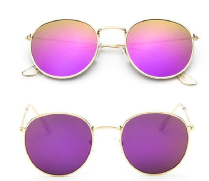 Women Retro Round Sunglasses Metal Gold Frame Grey Lens