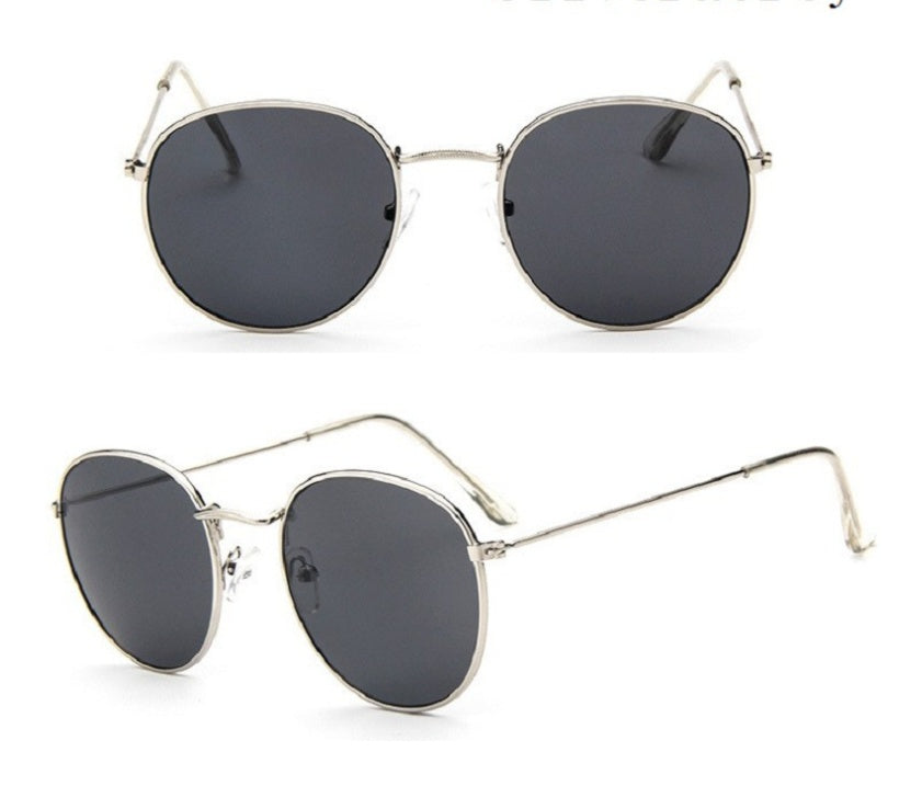 Women Retro Round Sunglasses Metal Gold Frame Grey Lens
