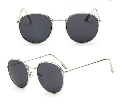 Women Retro Round Sunglasses Metal Gold Frame Grey Lens