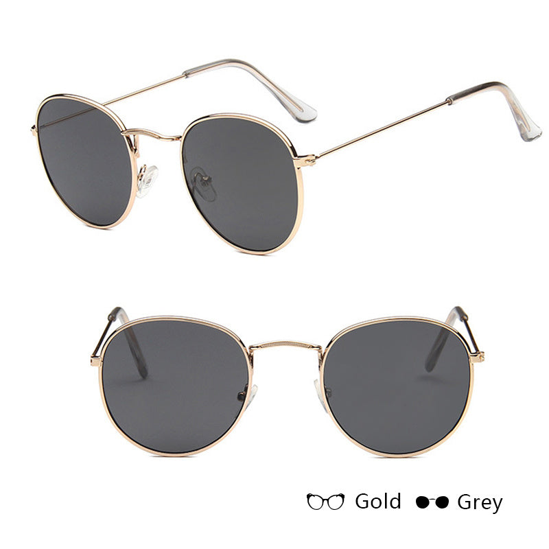 Women Retro Round Sunglasses Metal Gold Frame Grey Lens