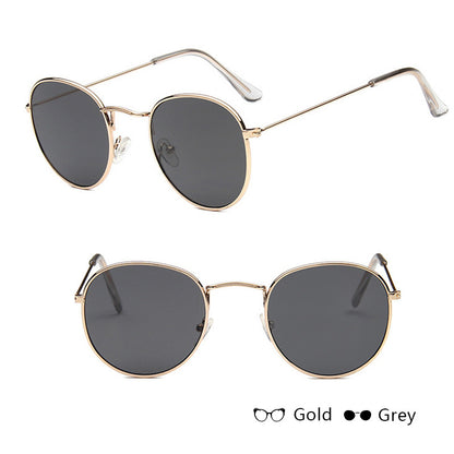 Women Retro Round Sunglasses Metal Gold Frame Grey Lens