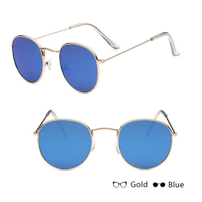 Women Retro Round Sunglasses Metal Gold Frame Grey Lens