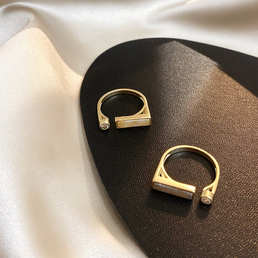 Vintage Marble Ring Zircon Statement Copper Gold Plated