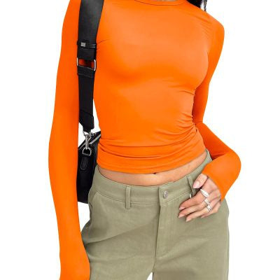 Women Slim Long Sleeve Pullover Tops Solid Casual Fit