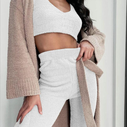 Womens Pajama Set Long Sleeve Crop Top Drawstring Shorts