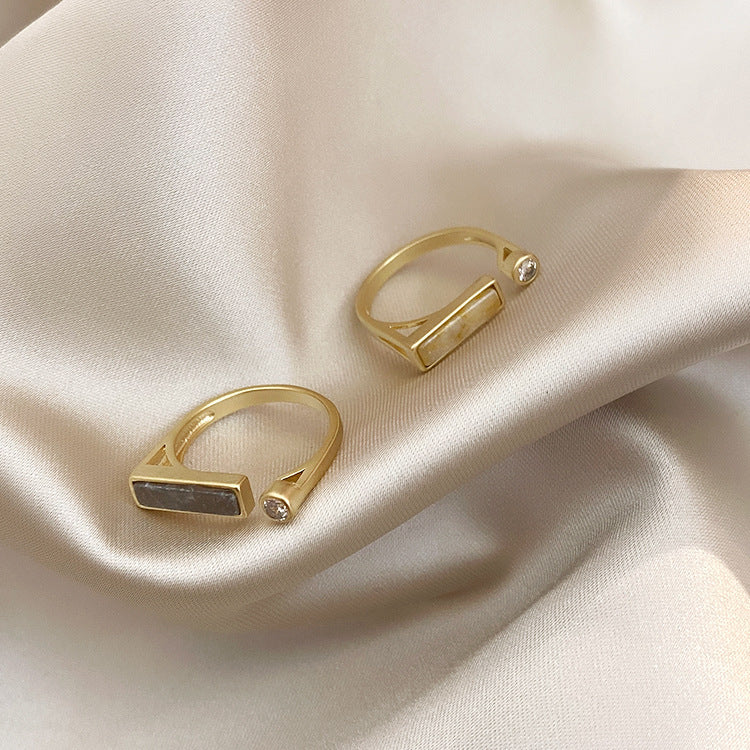 Vintage Marble Ring Zircon Statement Copper Gold Plated