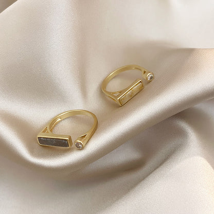 Vintage Marble Ring Zircon Statement Copper Gold Plated