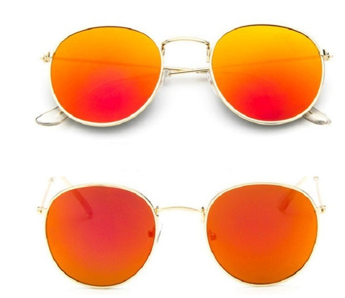 Women Retro Round Sunglasses Metal Gold Frame Grey Lens