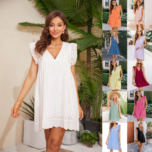 Lace Beach Dress With Pockets V Neck Comfortable Summer