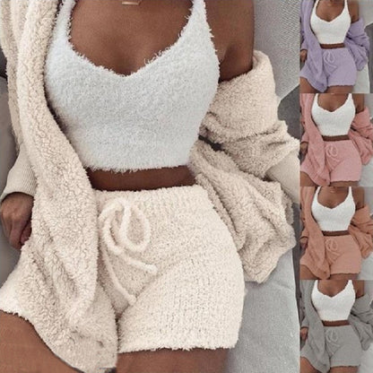 Womens Pajama Set Long Sleeve Crop Top Drawstring Shorts