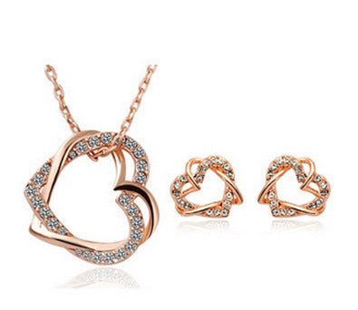 Heart Diamond Necklace And Earring Set Gold Jewelry