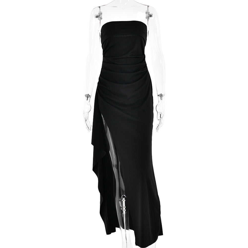 Strapless Pleated Maxi Dress For Bridesmaid Wedding Gown