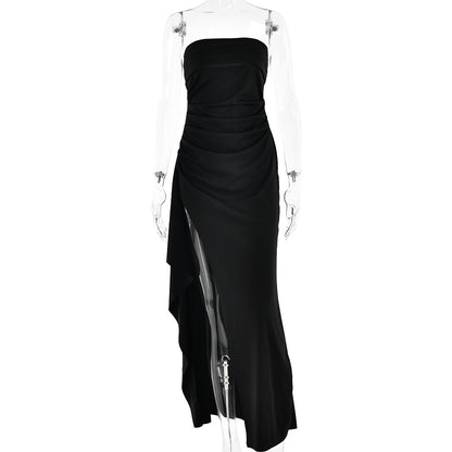 Strapless Pleated Maxi Dress For Bridesmaid Wedding Gown