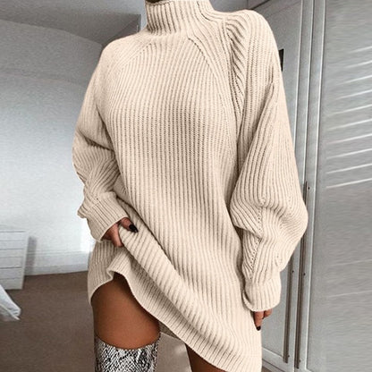 Solid Turtleneck Long Sweater Dress For Women Winter Warmth