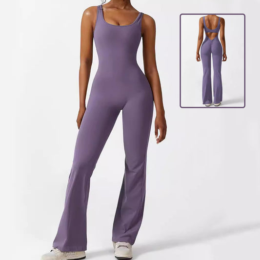 Women Sleeveless Flare Jumpsuits For Fitness Yoga Pants