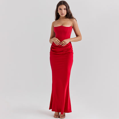 Slim Tube Top Long Dress Bandeau Backless Evening Gown