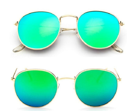 Women Retro Round Sunglasses Metal Gold Frame Grey Lens
