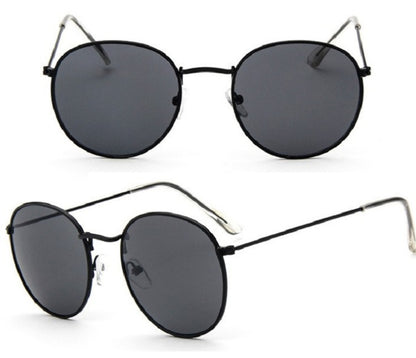 Women Retro Round Sunglasses Metal Gold Frame Grey Lens