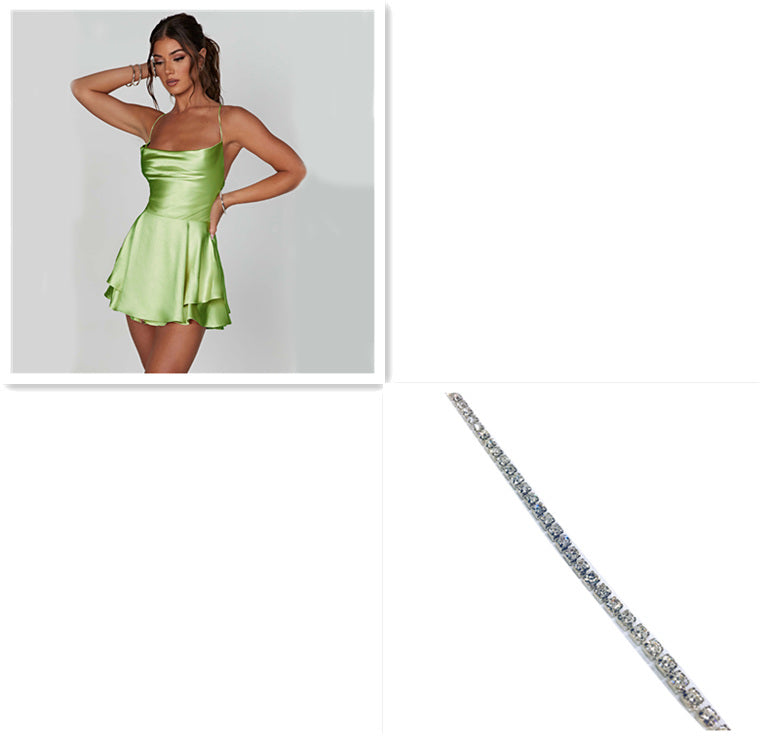 Satin Mini Dress Backless Lace Up A Line Solid Color