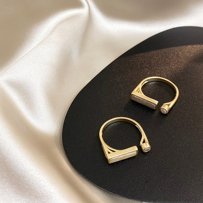 Vintage Marble Ring Zircon Statement Copper Gold Plated