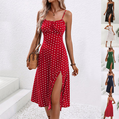 Polka Dot Maxi Dress With Split Hem For Summer Women