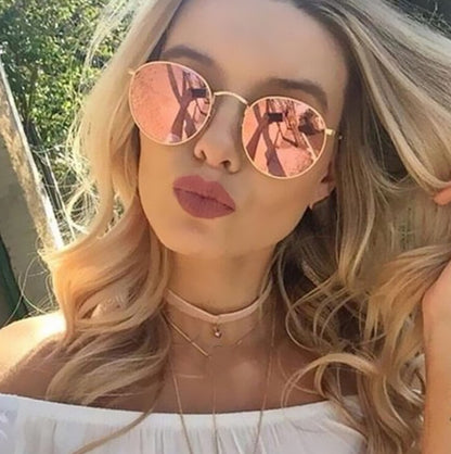 Women Retro Round Sunglasses Metal Gold Frame Grey Lens