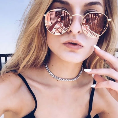 Women Retro Round Sunglasses Metal Gold Frame Grey Lens