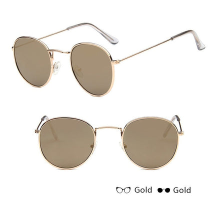 Women Retro Round Sunglasses Metal Gold Frame Grey Lens