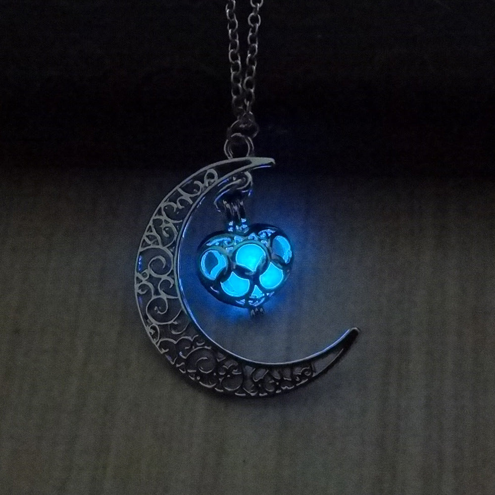 Glowing Pendant Necklace With Silver Plated Chain Jewelry