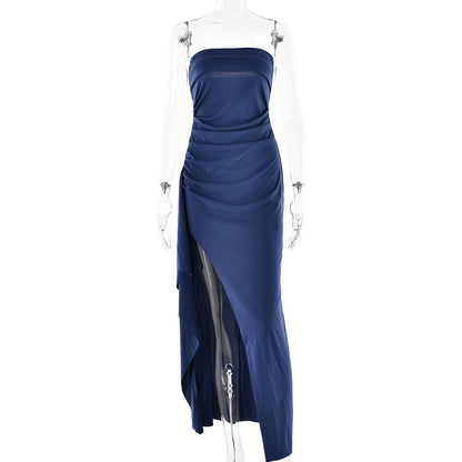 Strapless Pleated Maxi Dress For Bridesmaid Wedding Gown