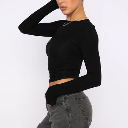 Women Slim Long Sleeve Pullover Tops Solid Casual Fit