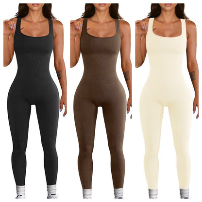 Women's Suspender Tank Top And Tights Set With Spandex